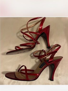 Stuart Weitzman Red Patent Strappy Stiletto Sandals